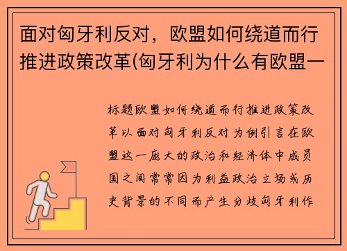 面对匈牙利反对，欧盟如何绕道而行推进政策改革(匈牙利为什么有欧盟一票否决权)