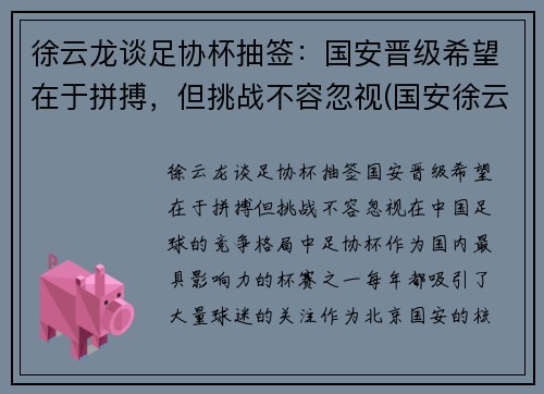 徐云龙谈足协杯抽签：国安晋级希望在于拼搏，但挑战不容忽视(国安徐云龙什么时候结婚)